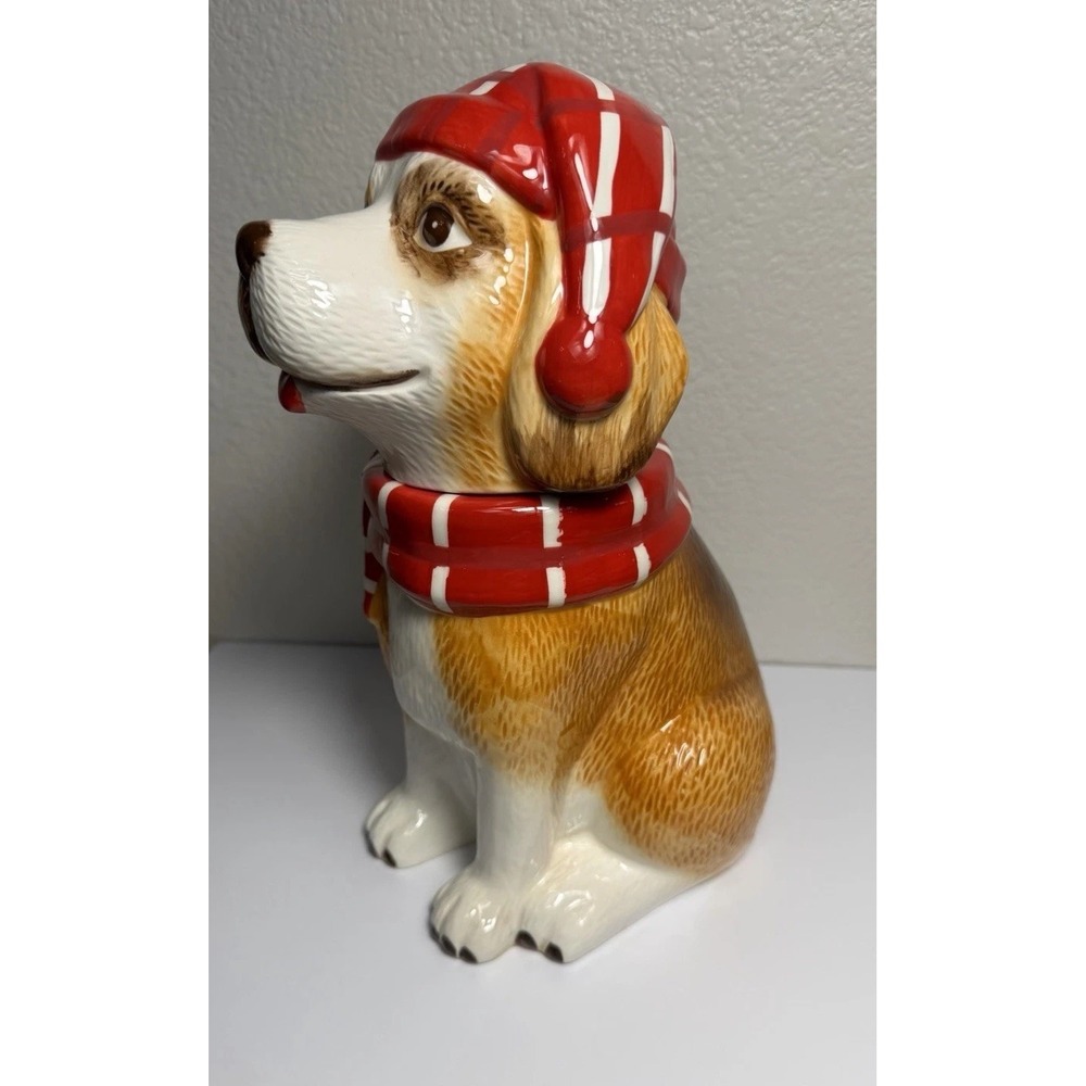 Sleigh Bell Bistro Dog Cookie Treat Jar Beagle Christmas Holiday Decoration - Picture 4 of 10